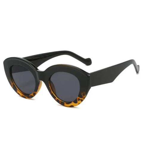 Cat Eye & Oval Luxury Sunglasses – Olive Green Retro Shades UV400 - Black leopard grey / As the picture