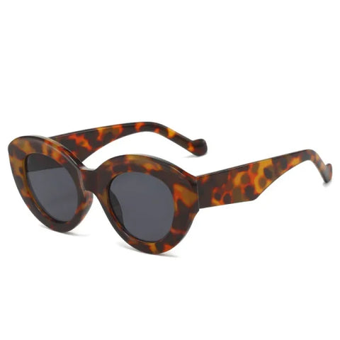 Cat Eye & Oval Luxury Sunglasses – Olive Green Retro Shades UV400 - Leopard grey / As the picture