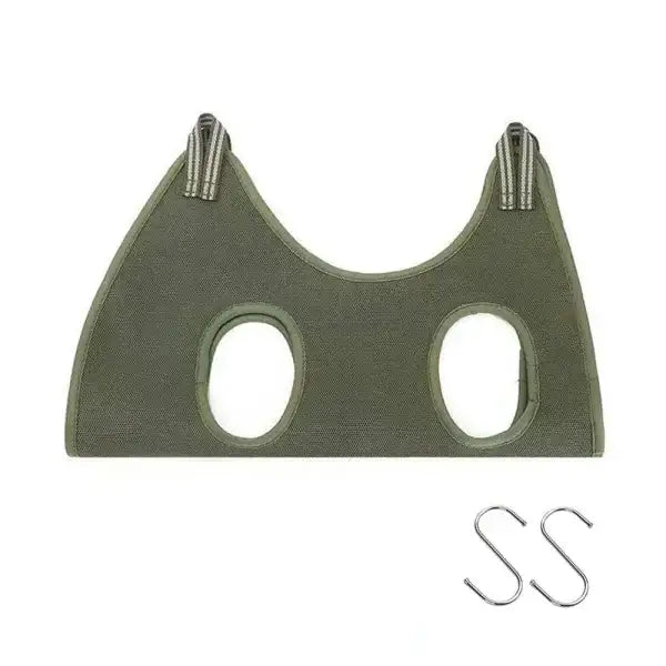 Olive green cat grooming bag part with oval holes and posts for stress-free feline grooming
