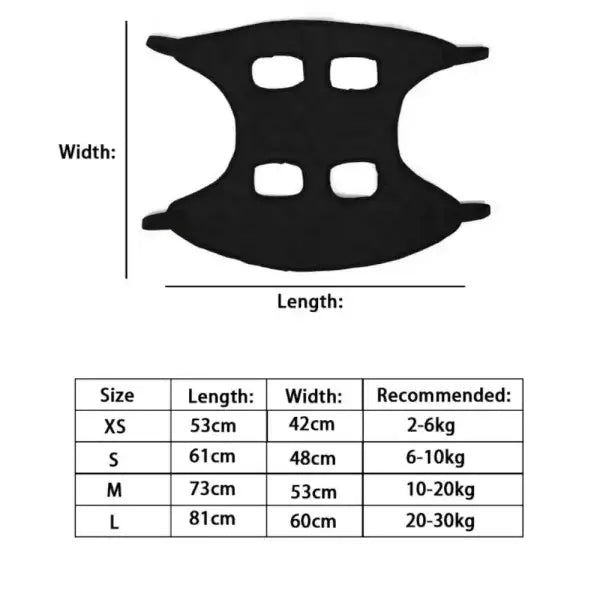 Black cat grooming bag harness template with four rectangular openings for stress-free grooming