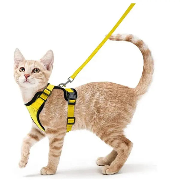 Escape-Proof Cat Harness and Leash Set: Soft Adjustable Walking Vest with EasyControl - Yellow / XS（old）