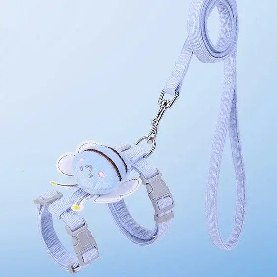 Cartoon Bee Pet Harness & Leash Set: Adjustable Double-Layer Walking Vest for Cats & Small Dogs - blue / M (4.5-7.5kg