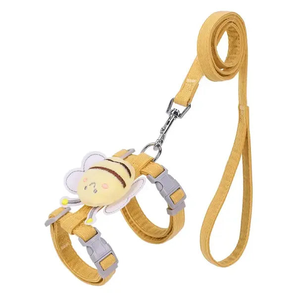 Cartoon Bee Pet Harness & Leash Set: Adjustable Double-Layer Walking Vest for Cats & Small Dogs