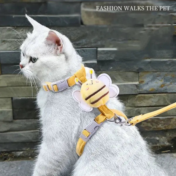Cartoon Bee Pet Harness & Leash Set: Adjustable Double-Layer Walking Vest for Cats & Small Dogs