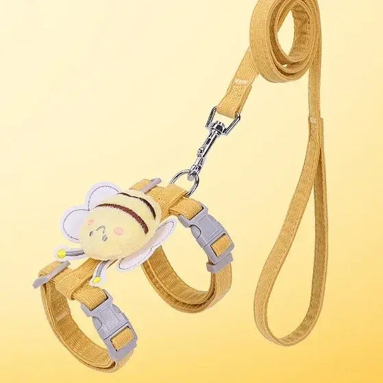 Cartoon Bee Pet Harness & Leash Set: Adjustable Double-Layer Walking Vest for Cats & Small Dogs - yellow / M (4.5-7.5kg