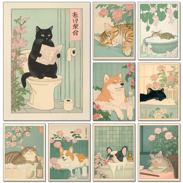 Cat in Bathtub Diamond Painting Square Round Kit Retro Home Decor