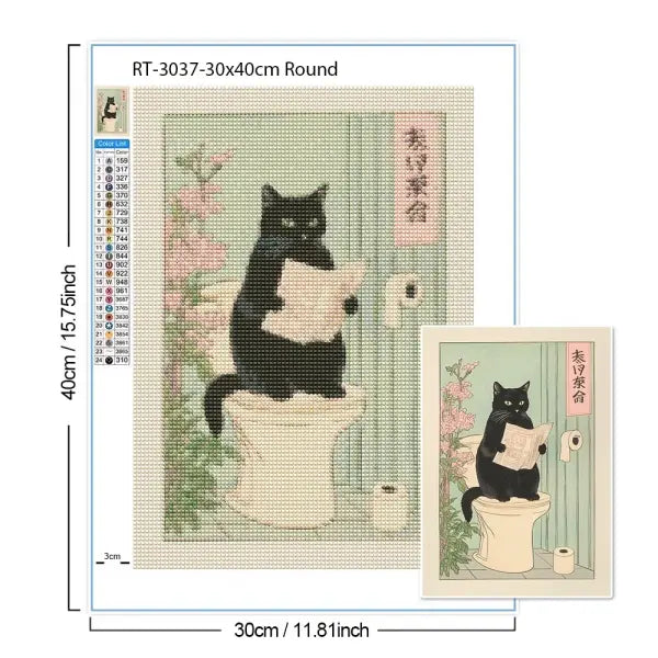 Cat in Bathtub Diamond Painting Square Round Kit Retro Home Decor