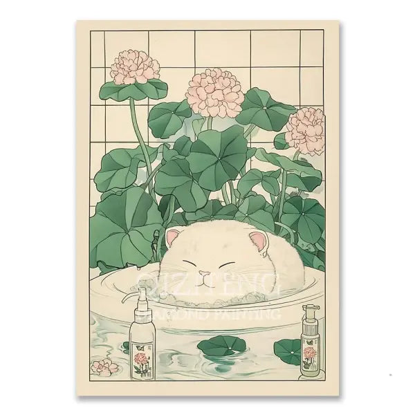 Cat in Bathtub Diamond Painting Square Round Kit Retro Home Decor - RT-3053 / 20x30cm Round