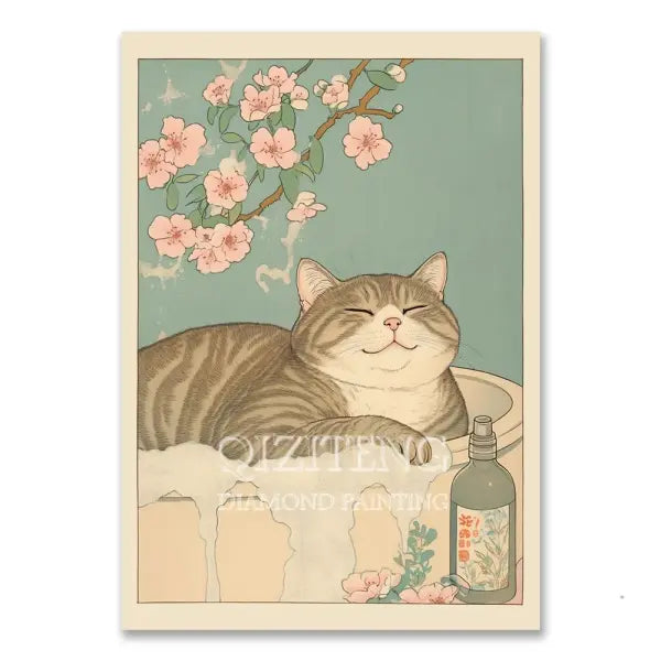Cat in Bathtub Diamond Painting Square Round Kit Retro Home Decor - RT-3042 / 40x50cm Square
