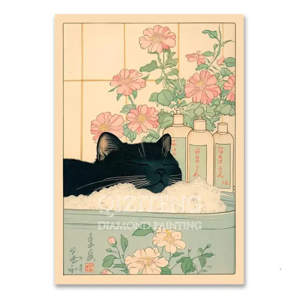 Cat in Bathtub Diamond Painting Square Round Kit Retro Home Decor - RT-3047 / 30x40cm Square