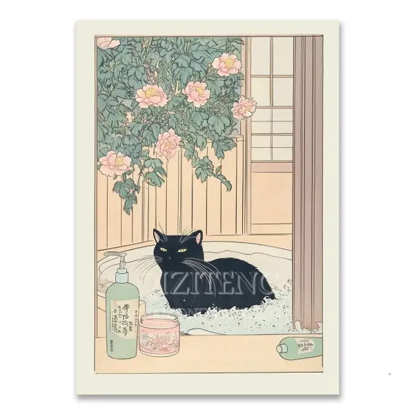 Cat in Bathtub Diamond Painting Square Round Kit Retro Home Decor - RT-3045 / 45x60cm Square