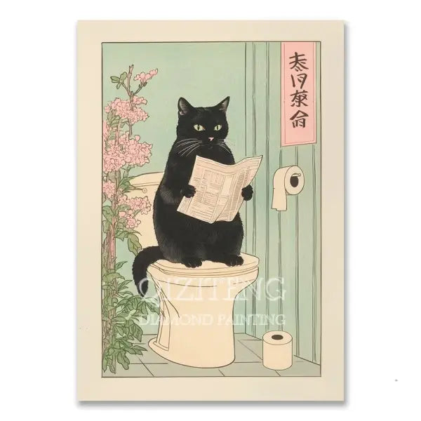 Cat in Bathtub Diamond Painting Square Round Kit Retro Home Decor - RT-3037 / 20x30cm Round