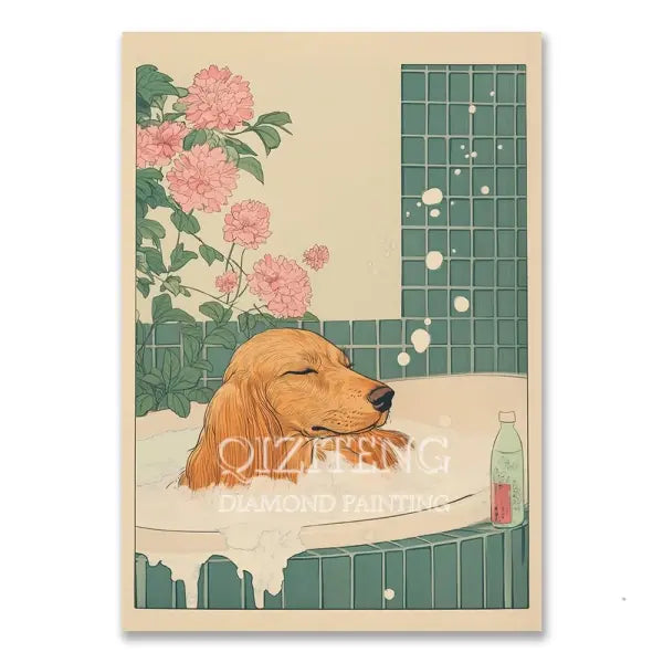 Cat in Bathtub Diamond Painting Square Round Kit Retro Home Decor - RT-3039 / 30x40cm Square