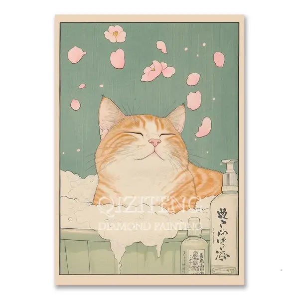 Cat in Bathtub Diamond Painting Square Round Kit Retro Home Decor - RT-3043 / 30x40cm Square
