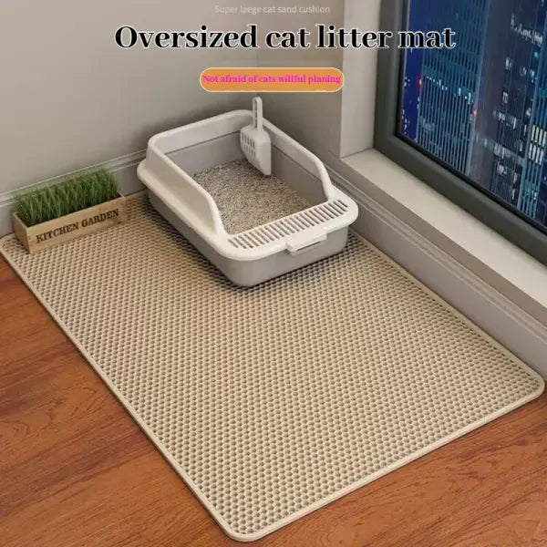 Cat Litter Mat 2-Layer Design Premium Sand Trapping Technology Waterproof Base Non-Slip Pet Floor Protector for Indoor