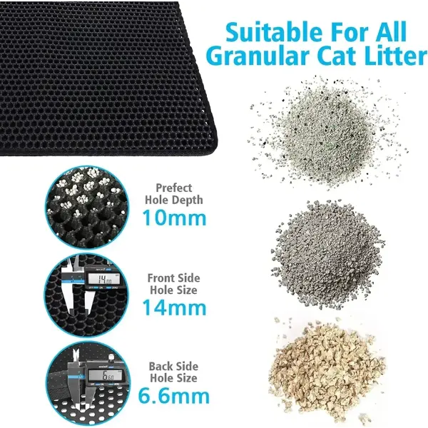 Cat Litter Mat 2-Layer Design Premium Sand Trapping Technology Waterproof Base Non-Slip Pet Floor Protector for Indoor