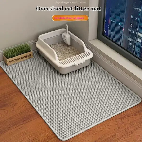 Cat Litter Mat 2-Layer Design Premium Sand Trapping Technology Waterproof Base Non-Slip Pet Floor Protector for Indoor