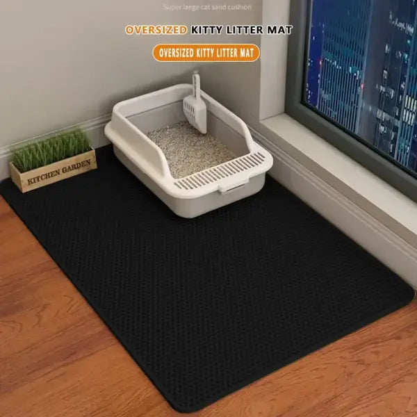 Double-Layer Cat Litter Mat: Waterproof Non-Slip & Washable Honeycomb Trapping Mat - black / 60x90cm