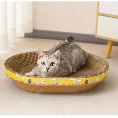 Cat Scratching Board - Oval Corrugated Paper Claw Toy & Furniture Protector - Himpall