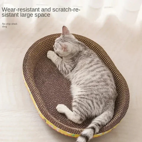 Cat Scratching Board - Oval Corrugated Paper Claw Toy & Furniture Protector - Himpall