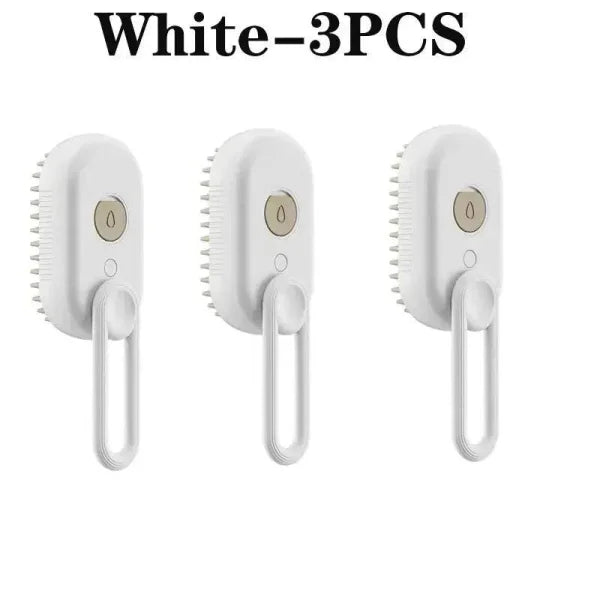 Cat Steam Brush - 3 in 1 Electric Spray for Pet Grooming - White-3PCS