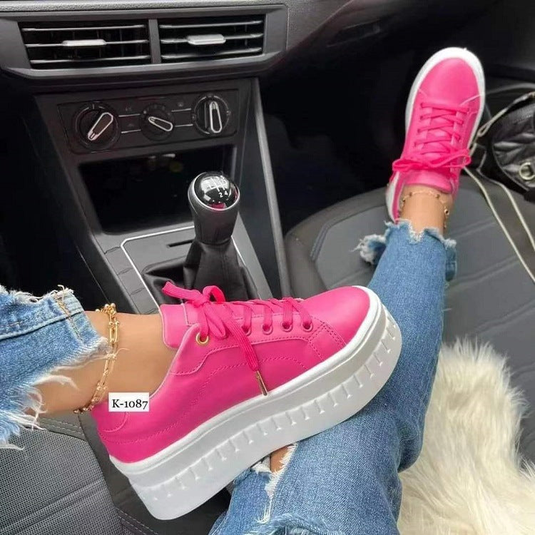 Round Toe Patent Leather Flat Sneakers with Durable Rubber Material - Rose red / Size37