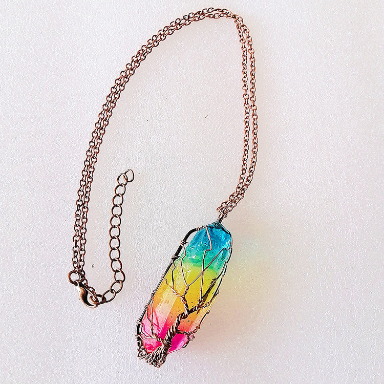 Simple Rainbow Stone Crystal Column Necklace with O Chain - Colorful chain / 1PCS - Hair Remover
