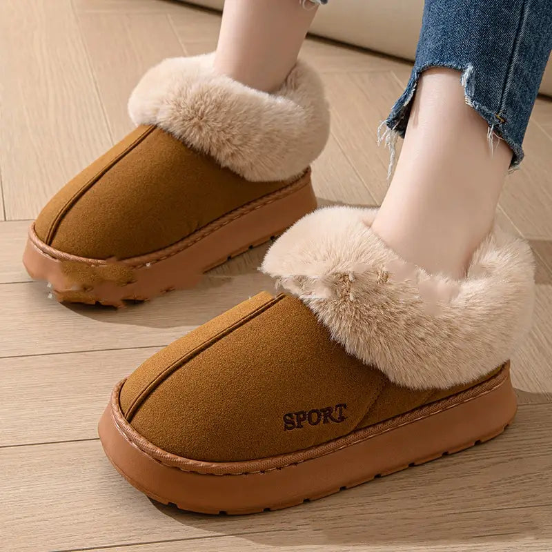 Cozy Plush Soft Slippers Shoes For Women Non-Slip Platform Shoes With Faux Fur Lining Mute Sole And Comfortable Fit