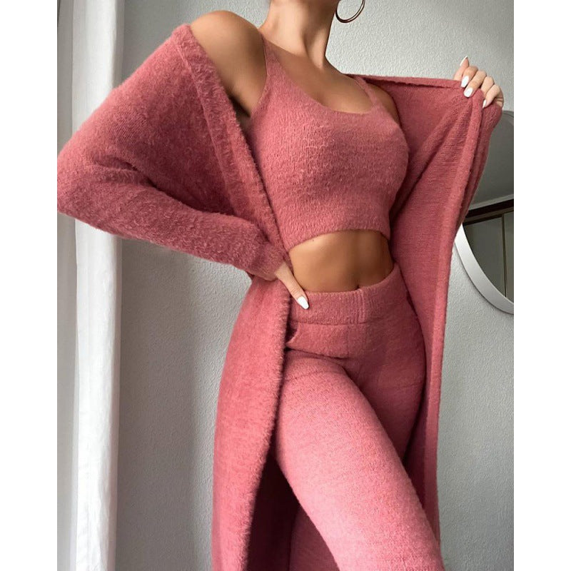 Cozy Pajama Set 3 Piece Lounge Set Cute Loungewear Warm Suit Sets Matching Set Lounge Set 3 Piece Pant Sets Women