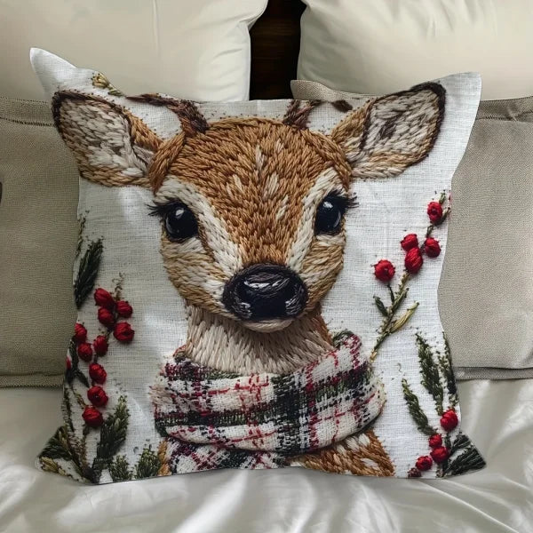 Charming Christmas Reindeer Throw Pillow Cover - 18x18 Inch Plush Cushion for Holiday Decor - 45x45cm / pillowslip
