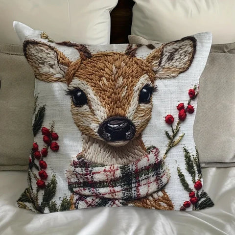 Charming Christmas Reindeer Throw Pillow Cover - 18x18 Inch Plush Cushion for Holiday Decor - 45x45cm / pillowslip