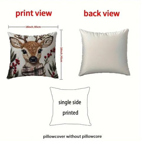 Charming Christmas Reindeer Throw Pillow Cover - 18x18 Inch Plush Cushion for Holiday Decor - 45x45cm / pillowslip