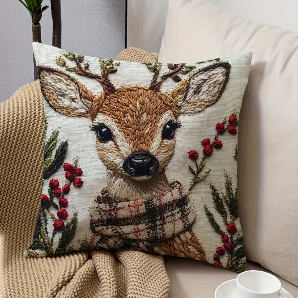 Charming Christmas Reindeer Throw Pillow Cover - 18x18 Inch Plush Cushion for Holiday Decor - 45x45cm / pillowslip