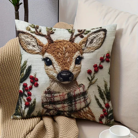 Charming Christmas Reindeer Throw Pillow Cover - 18x18 Inch Plush Cushion for Holiday Decor - 45x45cm / pillowslip