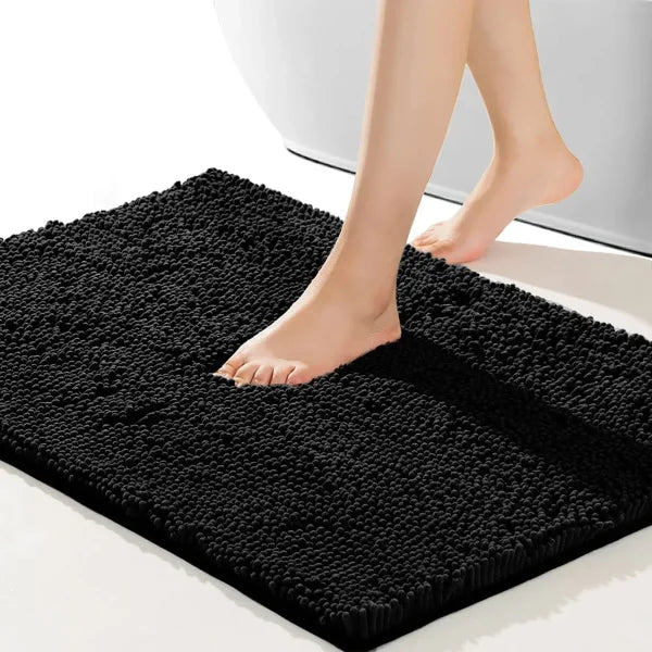 Chenille Bathroom Carpet - Non-Slip Plush Bath Mat with Ghibli & Cat Designs - black / 500MMx800MM / United States