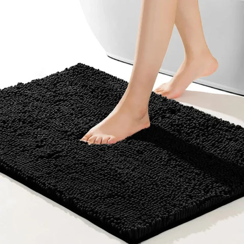 Chenille Bathroom Carpet - Non-Slip Plush Bath Mat with Ghibli & Cat Designs - black / 500MMx800MM / United States