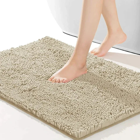 Chenille Bathroom Carpet - Non-Slip Plush Bath Mat with Ghibli & Cat Designs - light yellow / 500MMx800MM / United