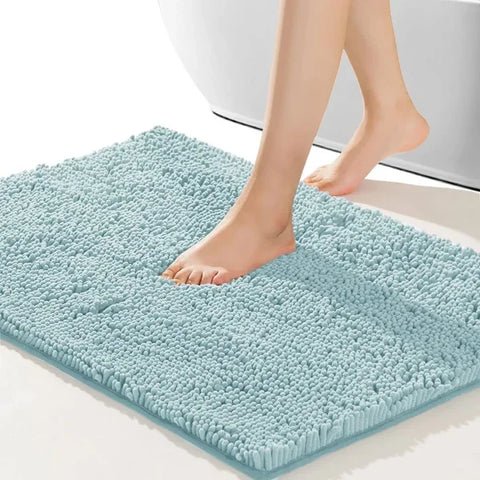 Chenille Bathroom Carpet - Non-Slip Plush Bath Mat with Ghibli & Cat Designs - SKY BLUE / 500MMx800MM / United States