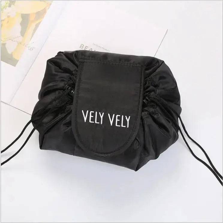 Chic Cosmetic Bag - Waterproof Drawstring Makeup Organizer - Black V Logo