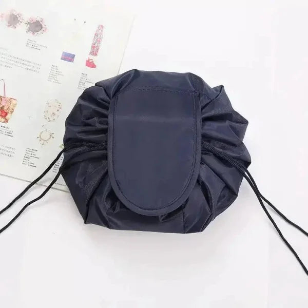 Chic navy blue waterproof drawstring makeup organizer bag