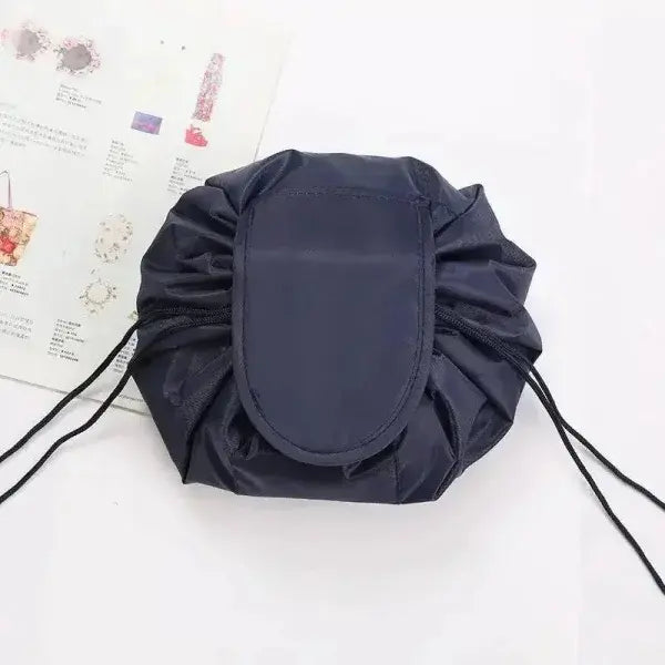 Chic Cosmetic Bag Waterproof Drawstring Makeup Organizer for Travel - navy blue