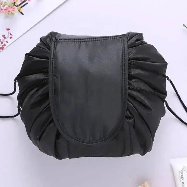 Black chic cosmetic bag: waterproof drawstring makeup organizer