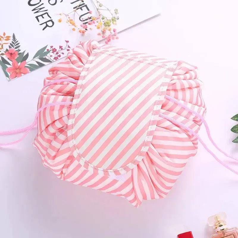 Chic Cosmetic Bag - Waterproof Drawstring Makeup Organizer - Pink Stripe