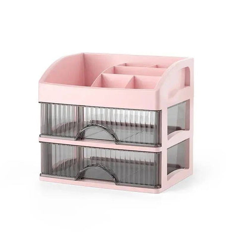 Chic Cosmetic Storage Solution: Large Capacity Drawer Makeup Box - Pink-double