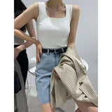 Chic Knit White U-Neck Women Tank Top Crop Length