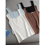 Chic Knit White U-Neck Women Tank Top Crop Length