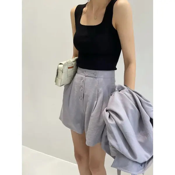 Chic Knit White U-Neck Women Tank Top Crop Length