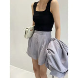 Chic Knit White U-Neck Women Tank Top Crop Length