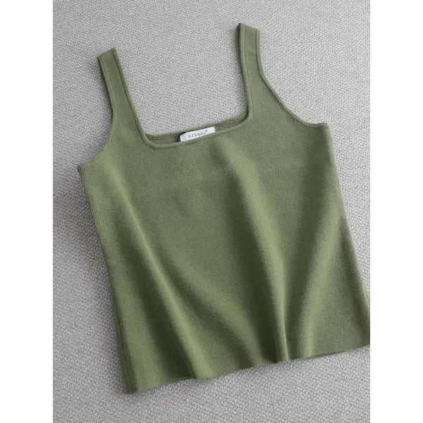 Chic Knit White U-Neck Women Tank Top Crop Length - crop green / One Size