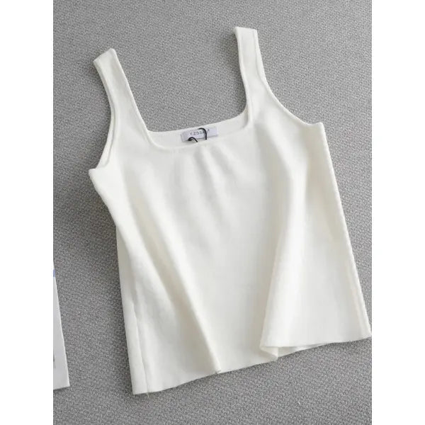 Chic Knit White U-Neck Women Tank Top Crop Length - crop white / One Size